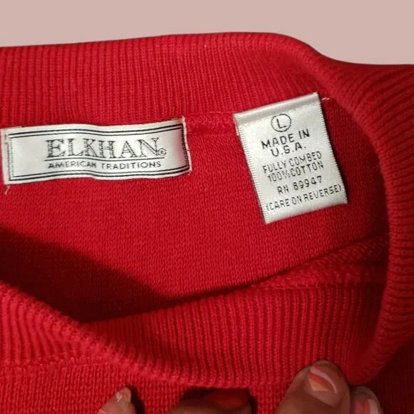 Elkhan Red Crewneck Sweater 100% Cotton Knit Pullover RedLarge